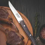 Churrasco Steak Knife Straight Narrow Smooth Edge Blade with Polywood Handle Brown 102mm