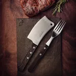Churrasco Tomahawk Steak Knife Straight Wide Blade with Polywood Handle Brown 102mm