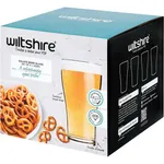 Wiltshire Salute Beer 4 Pack box angled to show teal top, black side panel, and front label with glass and pretzel image