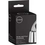 Zanzi stainless steel wine bottle stopper in black retail packaging with white logo and text