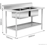 Modular System Double Centre Sink Bench with Pot Undershelf - DSB7-1500C/A