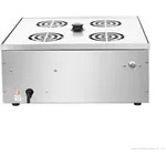 Benchstar Electric Steamer rear view showing brushed stainless steel top with four vent grates and black power cord