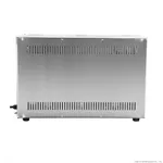 Rear view of the Benchstar Electric Salamander showing brushed stainless steel panel with ventilation slots and black feet
