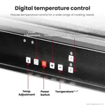 Close-up of the Benchstar Electric Grill Station Gh 819 black control panel with white buttons, red power switch, and digital temperature controls.