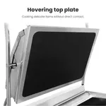 Benchstar Electric Grill Station Gh 816 close-up of the raised hinged top plate revealing a black non-stick surface and stainless steel rim.