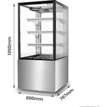 Bonvue Heated Display Cabinet H Sf820v technical drawing from a three-quarter angle showing stainless steel base, glass enclosure, and dimensions