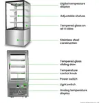 Annotated diagram of the Bonvue Heated Display Cabinet H Sf820v showing front and side views with labels for the digital display and tempered glass.
