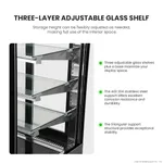Bonvue Heated Display Cabinet H Sf840v close-up showing three clear glass shelves on silver triangular brackets and stainless steel rails.