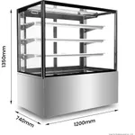Bonvue Heated Display Cabinet H Sf840v in a three-quarter view with stainless steel base, glass enclosure, and dimension arrows.