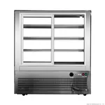 Bonvue Heated Display Cabinet H Sf840v rear view showing glass panel, ventilation grille, control dial, and caster wheels.