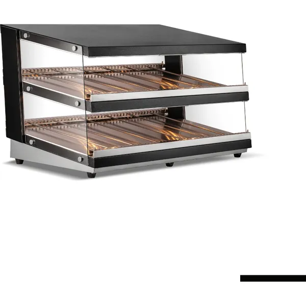 Bonvue Heated Passthrough Warmer Hwb2 138, a black two-tier unit with clear glass fronts and ribbed heating elements