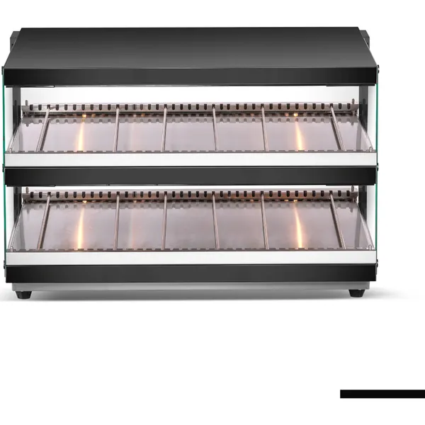 Bonvue Heated Passthrough Warmer Hwb2 152, a two-tier unit with a black frame, clear glass front, and stainless steel base.