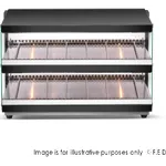 Side view of the Bonvue Heated Passthrough Warmer Hwb2 152 showing two open shelves with metal dividers inside a black rectangular unit.