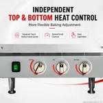 Baker Max Hx 14EP electric conveyor oven close-up of stainless steel panel with green switch and three silver dials