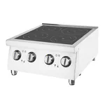 Apuro Induction Hob Four Zone - 2x3kW from a three-quarter front angle, featuring a black glass cooktop and four rotary dials.