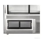 Close-up of the Bonvue Refrigerated Deli Meat and Seafood Display showing the lower stainless steel cabinet with two sliding glass doors and vertical handles.