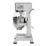 Apuro Digital Planetary Mixer 30Ltr from a front-three-quarter angle, showing white frame, H-base, and control panel with indicator lights.