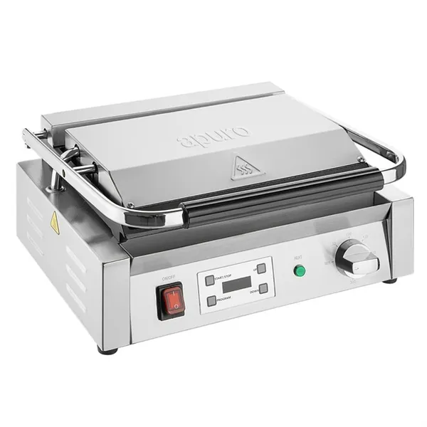 Apuro Extra Large Single Contact Grill Large Ribbed/Flat Plate