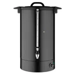 Apuro Water Boiler Matt Black 40Ltr front view with chrome water gauge, spigot, and control dial
