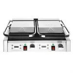Apuro Double Contact Grill front view showing stainless steel flat plates, digital displays, and control panel