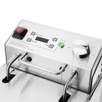 Close-up of the Apuro Single Electric Fryer control panel showing red rocker switch, digital display, and rotary temperature dial