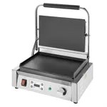 Apuro Extra Large Single Contact Grill angled close-up showing open lid, black non-stick plates, and front control panel