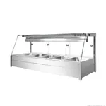 Bonvue BM17TC bain marie from a three-quarter angle, featuring a brushed stainless steel base and curved glass sneeze guard.