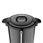 Close-up of the Apuro Water Boiler Matt Black upper section, featuring a matte black cylindrical body, loop handle, and transparent water level gauge.