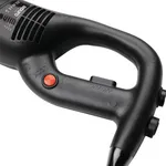 Close-up of the Apuro Stick Blender handle showing the red lock button, on/off switch, and embossed Enable text on the black plastic housing.