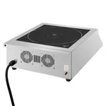 Apuro Heavy Duty Induction Hob rear view showing stainless steel housing, black glass cooktop, and ventilation grilles