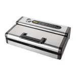 Apuro Vacuum Pack Machine Stainless Steel - 30cm, three-quarter view showing brushed steel body, black handle, and rear control panel with dial and buttons.