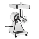Apuro Heavy Duty Meat Mincer Size 22 from a side angle, showing the stainless steel body, white pusher, and red switch.