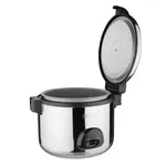 Apuro Jumbo Rice Cooker with lid open, showing dark non-stick interior, black control panel, and side handles.