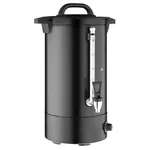 Apuro Water Boiler Matt Black front view showing the transparent water gauge, chrome spigot, and embossed brand name on the matte black body.