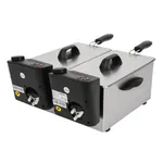 Caterlite Light Duty Fryer rear view showing brushed stainless steel body, black control panels with dials, and CE marking.