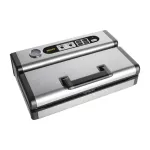 Apuro Vacuum Pack Machine Stainless Steel - 30cm, three-quarter view showing brushed steel top, black panels, and rear control gauge.