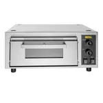 Apuro Firestone Pizza Oven front view with stainless steel sliding door and black control panel featuring two rotary dials and digital timers