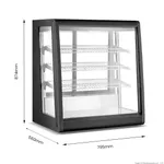 Bonvue Chilled Angled Counter Top Food Display diagram showing three-quarter view with black frame and dimensions