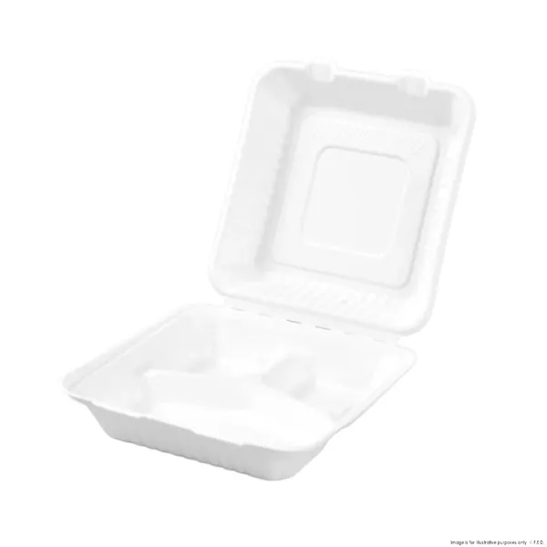 PakMax 9x9" Sugarcane Clamshell 3 Compartment