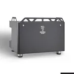 Rear view of the Bezzera 2 Group Moda DE PID espresso machine showing the black metal panel, silver logo, and ventilation cutouts.
