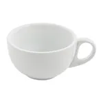 Close-up of the Olympia Athena Cappuccino Cup, a white ceramic vessel with a rounded bowl and curved handle.