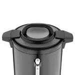 Close-up of the Apuro Water Boiler Matt Black 10Ltr showing the domed lid, side latches, and front glass sight tube.