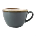Olympia Kiln Ocean Cup side profile showing matte dark grey ceramic body with amber rim and cream interior