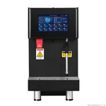 Front view of the Benchstar Milk Frother Steamer showing its black body, digital touchscreen, and vertical stainless steel frothing wand.