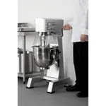Apuro Digital Planetary Mixer in use, side view showing stainless steel bowl, safety guard, and digital control panel