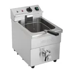 Apuro Induction Fryer 8Ltr 3kW from a three-quarter angle, showing the stainless steel tank, wire basket, and rear control panel.