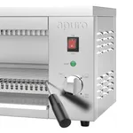 Close-up of the Apuro Quartz Salamander Grill control panel with red switch, green light, and dial