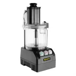 Apuro Multi Function Food Processor in a three-quarter view showing the matte black base, colored buttons, and clear work bowl.