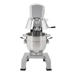 Apuro Digital Planetary Mixer 30Ltr front view, silver stainless steel body with wire whisk and clear splash guard