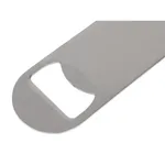 Close-up of the Olympia Bartenders Blade St/St bottle opener showing the rounded end and cut-out notch of the brushed stainless-steel blade.